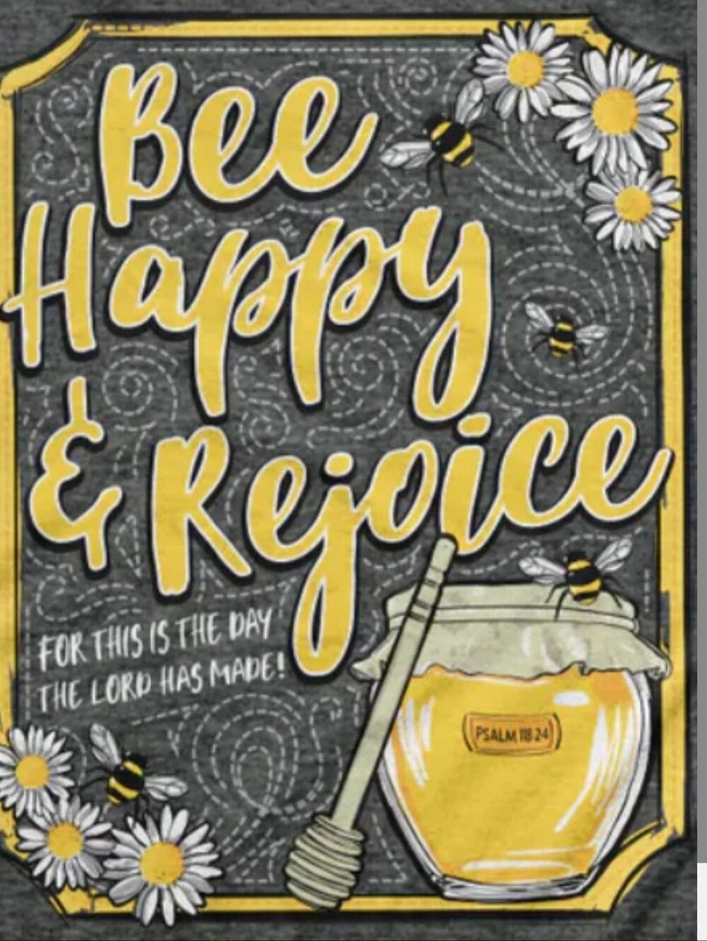 Womans 'Bee Happy & Rejoice' Graphic Tee - Dark Gray & Yellow - Picture 3 of 6